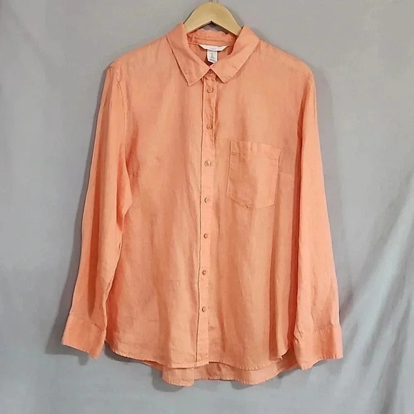 Women's H&M Linen Button Down Shirt, Orange, Size Large, Pre-Owned - Picture 3 of 9